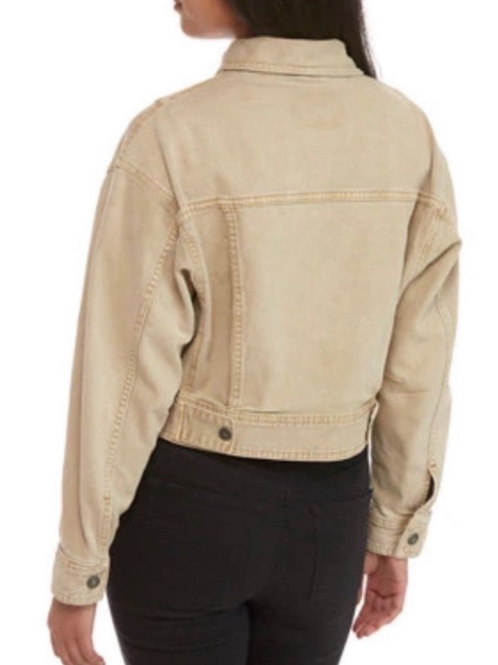 We The Free Star Crossed Boxy Cropped Denim Jacket Frappe Light Beige - Picture 3 of 13